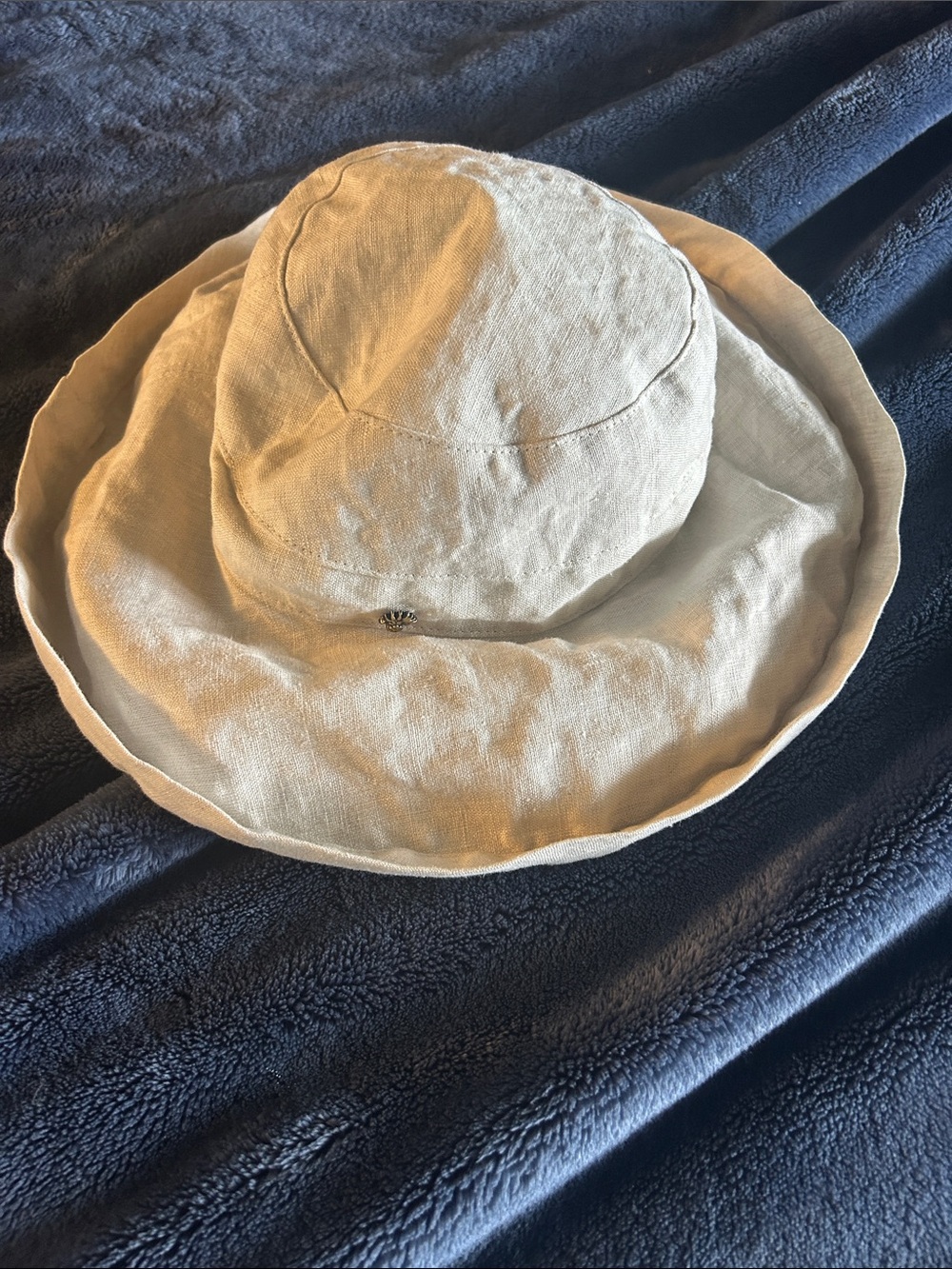 Tommy Bahama Beige Wide-Brim Linen Sun Hat